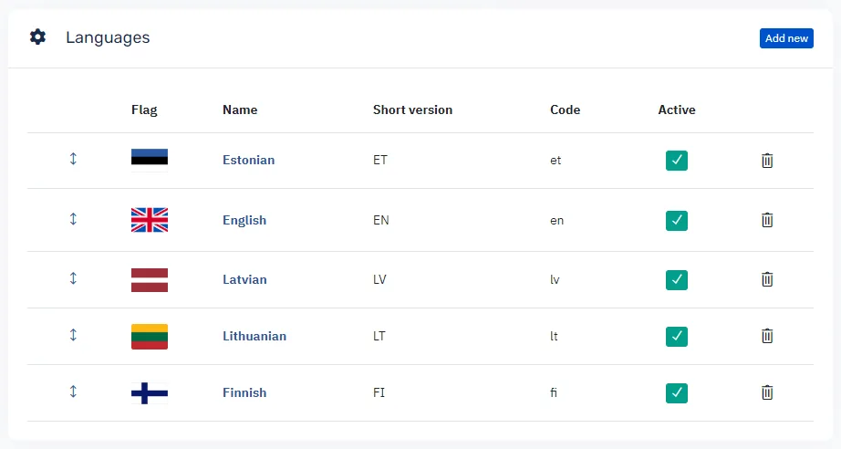 Language selection in the platform